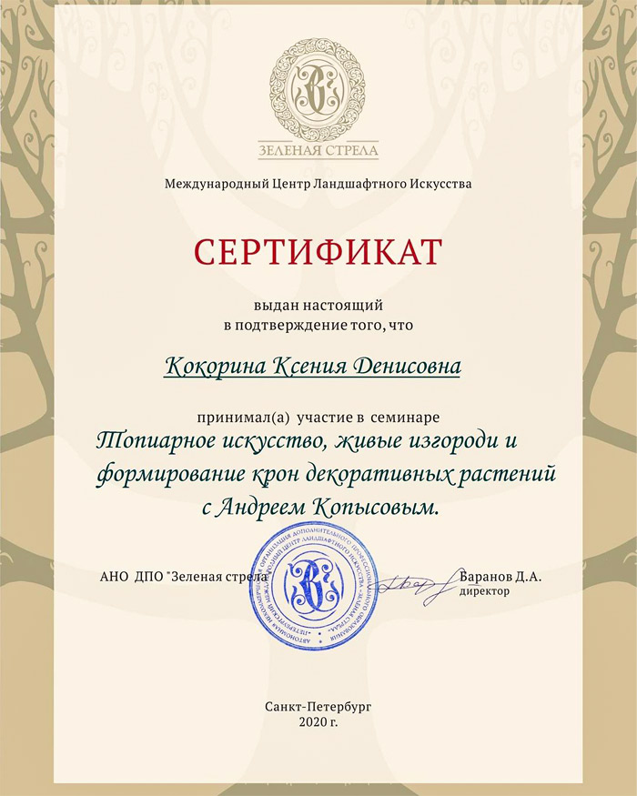 Сертификаты ландшафтный дизайн